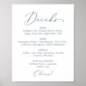 Poster Délicat Dusty Blue Mariage Boisson Menu Signer (Devant)