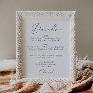 Poster Délicat Dusty Blue Mariage Boisson Menu Signer