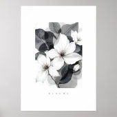 Poster Delicate Black White Overlapping Leaves & Flowers (Devant)