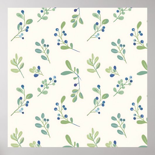 Poster Delicate Blueberry Eucalyptus Pattern (Devant)