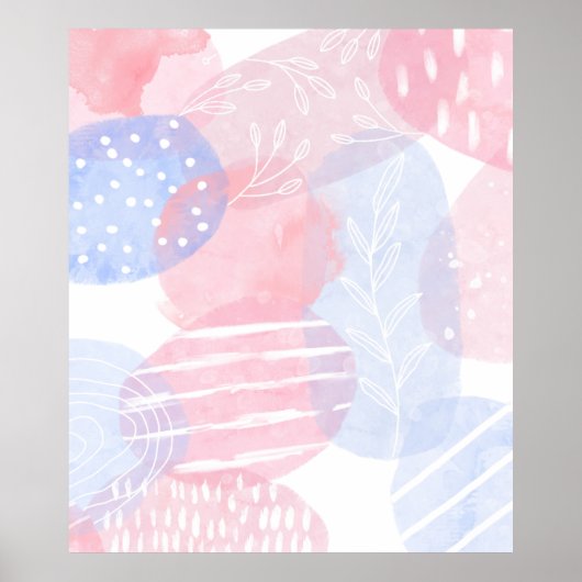 Poster Delicate Blush and Blue Abstract Watercolor Shapes (Devant)