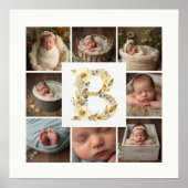 Poster Delicate Floral Initial B 8-Photos Collage Newborn (Devant)