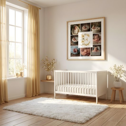 Poster Delicate Floral Initial E 8-Photos Collage Newborn