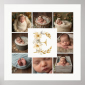 Poster Delicate Floral Initial E 8-Photos Collage Newborn (Devant)