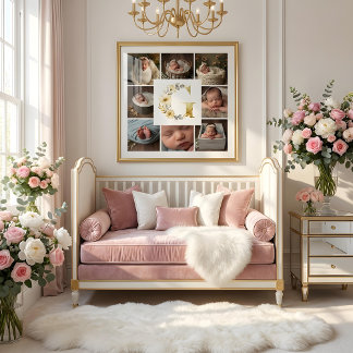 Poster Delicate Floral Initial G 8-Photos Collage Newborn