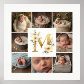 Poster Delicate Floral Initial M 8-Photos Collage Newborn (Devant)
