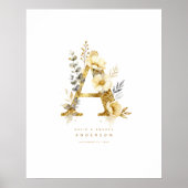 Poster Delicate Romantic Floral A Letter Gold Glitter (Devant)