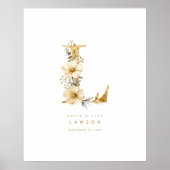 Poster Delicate Romantic Floral E Letter Gold Glitter (Devant)