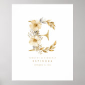 Poster Delicate Romantic Floral E Letter Gold Glitter (Devant)