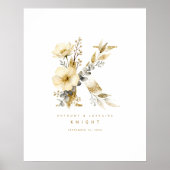 Poster Delicate Romantic Floral K Letter Gold Glitter (Devant)