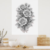 Poster Delicate Romantic Rose Bouquet Sketch  (Cuisine)