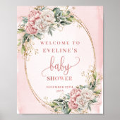 Poster Delicate Welcome Dusty Pink Floral Baby Shower (Devant)
