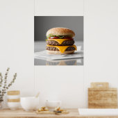 Poster Délicieux Cheeseburger sur les tissus (Cuisine)
