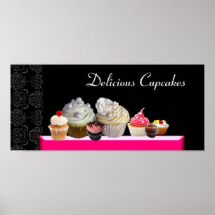 Poster DÉLICIEUX CUPCAKES DESERT SHOP, violet rose violet