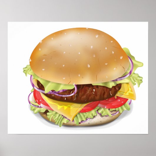 Poster Délicieux hamburger ou cheeseburger. (Devant)
