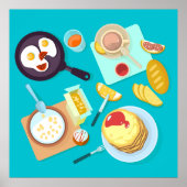 Poster Délicieux petit déjeuner Pancakes Oeufs Café (Devant)