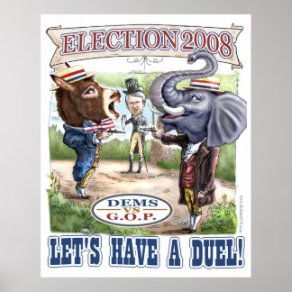 Poster Dem Donkey vs GOP Elephant Print
