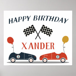 Poster Démarrez vos moteurs Course automobile Fête d'anni
