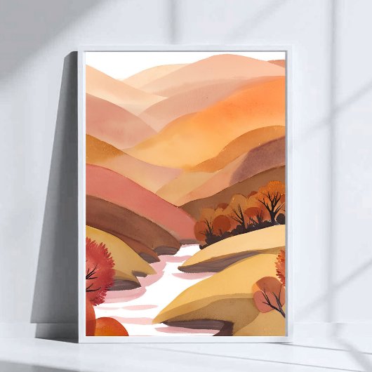 Poster Demeure d'automne | Paysage aquarelle de feuillage