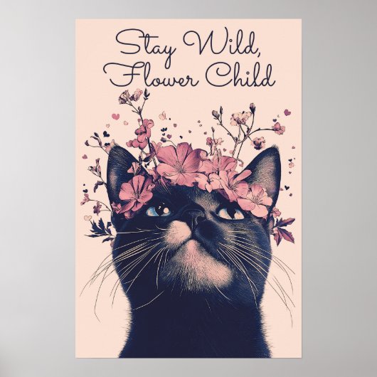 Poster Demeurez Sauvage, Fleur Enfant Chat Floral Matte P (Devant)