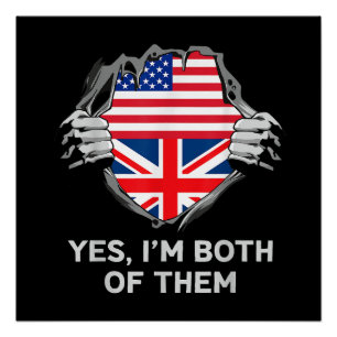 Poster Demi-Américain Moitié Anglais USA Angleterre Drape