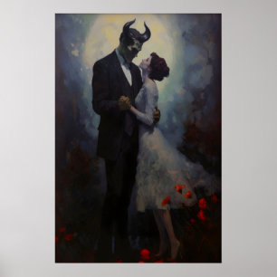 Poster Démon gothique et femme dansant au clair de lune, 