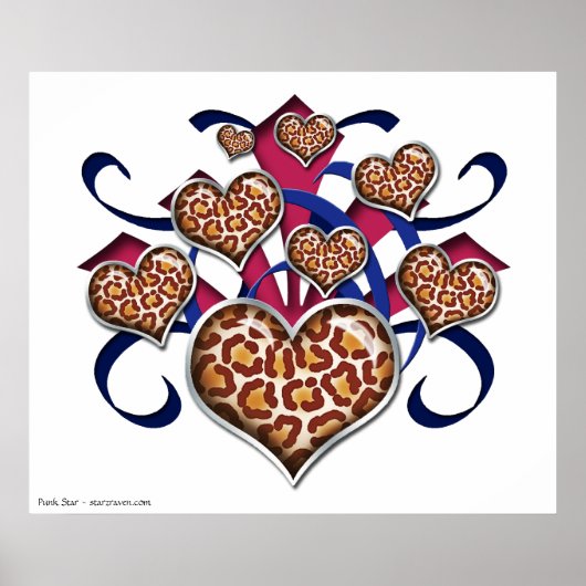 Poster d'Empreinte de léopard Hearts Rose & Blue B (Devant)