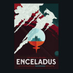Poster d'Encelade sur les voyages spatiaux Vintage<br><div class="desc">Visitez la magnifique Encelade du Sud plus de 100 GEYSERS DE REPASSAGE! La découverte des jets glacés d'Encelade et leur rôle dans la création de l'anneau E de Saturne est l'une des principales découvertes de la mission Cassini à Saturne. D'autres découvertes de mission de Cassini ont révélé de fortes preuves...</div>