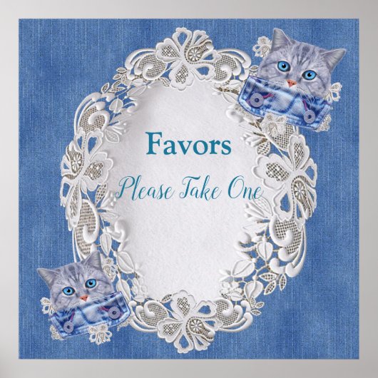 Poster Denim avec dentelle de crème et chatons (Devant)