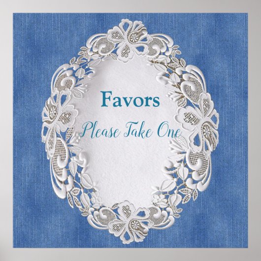 Poster Denim avec dentelle de fleur de crème (Devant)