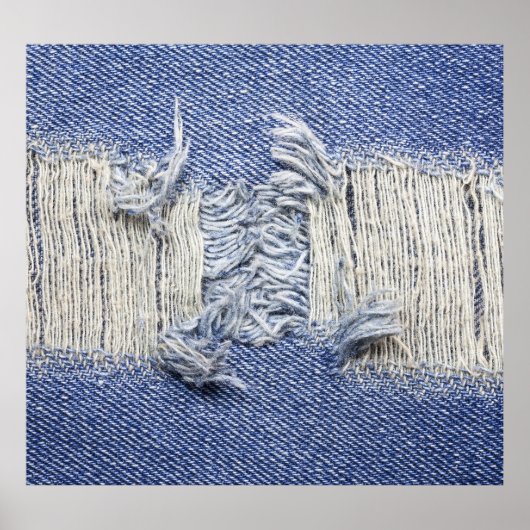 Poster Dénim bleu déchiré : texture de jeans. (Devant)