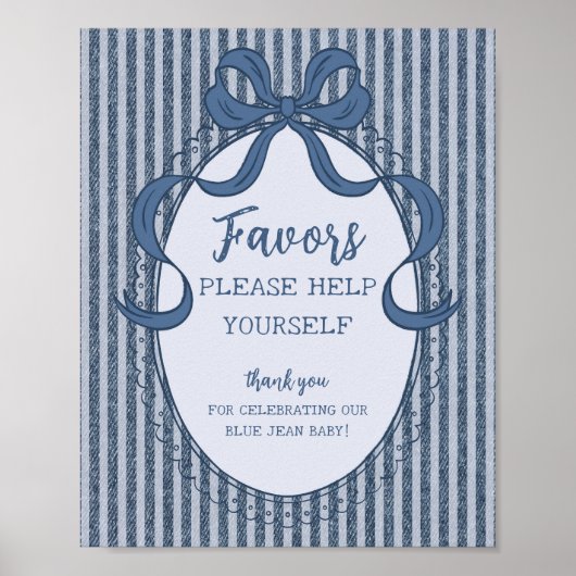 Poster Denim Coquette Bow Blue Jean Baby Favors Sign (Devant)
