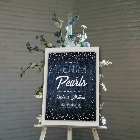 Poster Denim Diamonds Pearls Blue Couple Douche Bienvenue