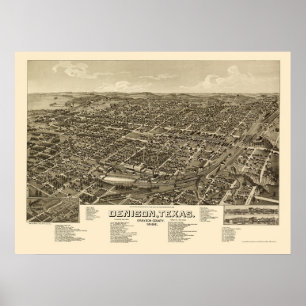 Poster Denison, carte panoramique de TX - 1886