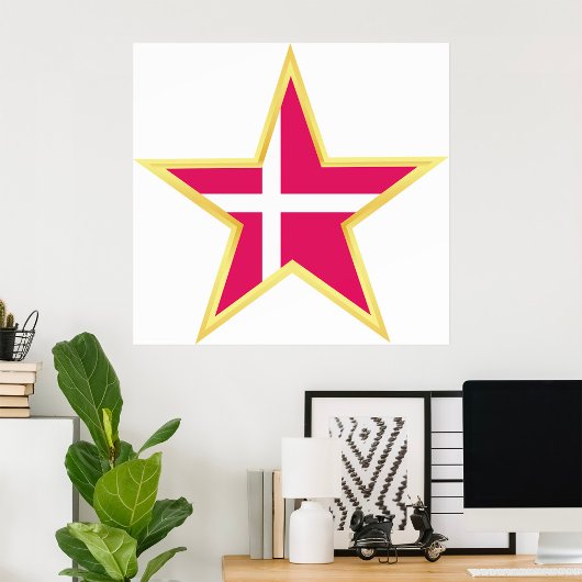 Poster Denmark National Flag Star Shape