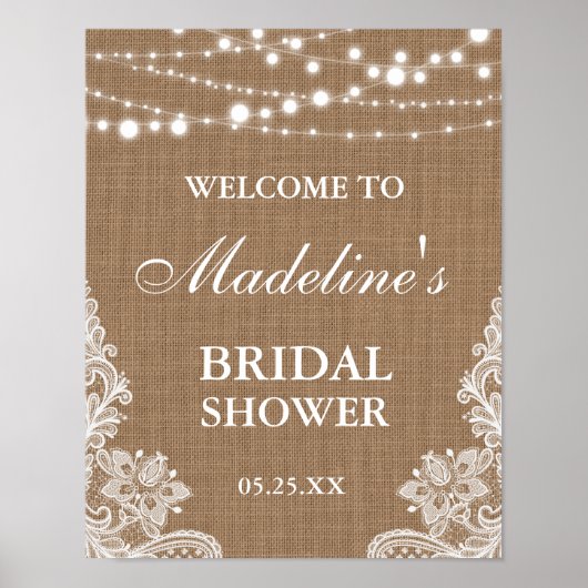 Poster Dentelle à cordes de Fête des mariées Rustique (Devant)