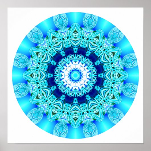 Poster Dentelle bleue Mandala, Aqua Abstrait (Devant)