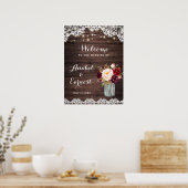 Poster Dentelle de bois rustique Floral Blush Mariage Aff (Cuisine)