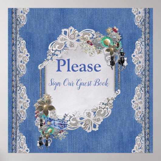 Poster Dentelle texturée Denim et bijoux costume (Devant)