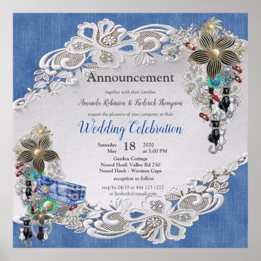 Poster Dentelle texturée Denim et bijoux costume (Devant)