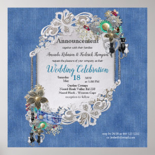 Poster Dentelle texturée Denim et bijoux costume