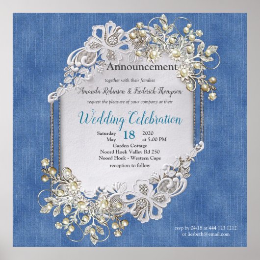 Poster Dentelles et perles texturées Denim (Devant)