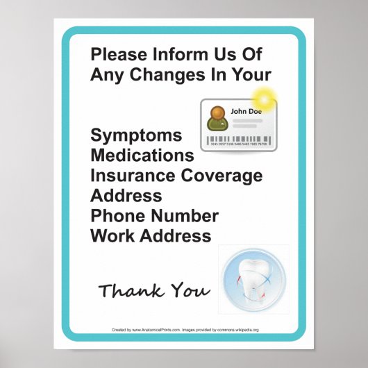 Poster Dentist Office Information du patient Panneau de m (Devant)