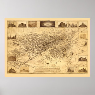 Poster Denver, carte panoramique de Co - 1881