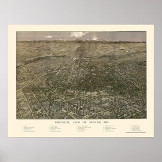 Poster Denver, CO Carte panoramique - 1887