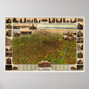 Poster Denver, CO Carte panoramique - 1908