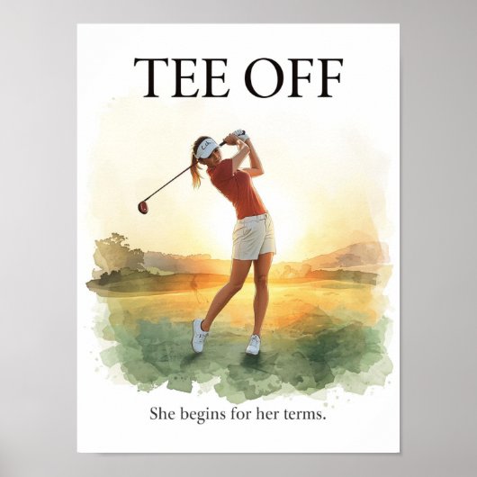 Poster Départ de golf avec golfeuse (Devant)