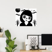 Poster Déplaisant Goth Enfant Bateaux lune Halloween Art (Bureau à domicile)
