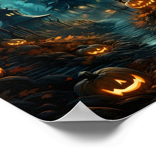 Poster Déplaisant Haloween Citrouilles dans la forêt effr (Coin)