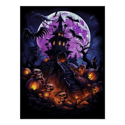 Poster Déplaisant Haunted House Purple Halloween Party (Devant)